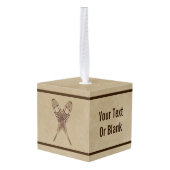 スノーシューズオンオールド紙 キューブオーナメント (裏面アングル)