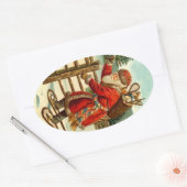 スノーシューズギフトにビンテージクリスマスサンタのステッカー 楕円形シール (封筒)