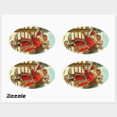 スノーシューズギフトにビンテージクリスマスサンタのステッカー 楕円形シール (シート)