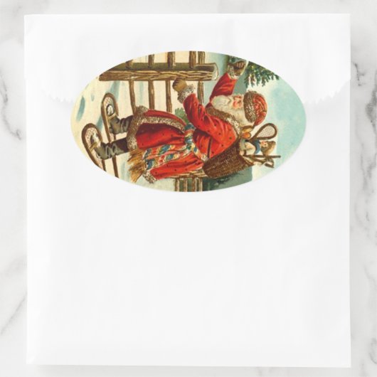 スノーシューズギフトにビンテージクリスマスサンタのステッカー 楕円形シール (バッグ)