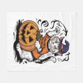 スノーシュー猫かわいいハロウィンウィッチカボチャ フリースブランケット (正面(横))