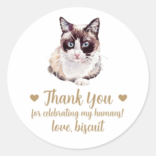 スノーシュー猫結婚式の引き出物シール ラウンドシール (正面)