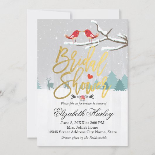 スノーシーンブライダルシャワーウィンターウェディング招待状 招待状 (正面)