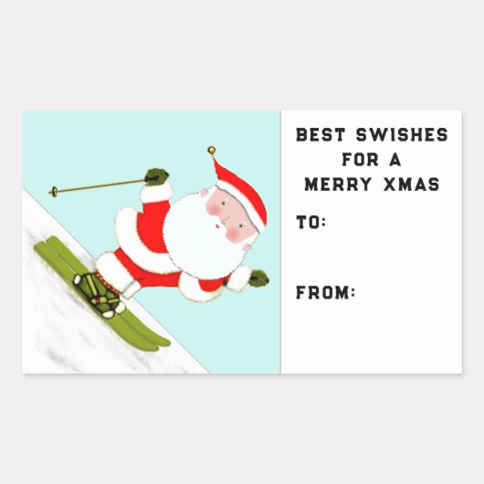 スノースキースキークリスマスホリデーギフトラベル 長方形シール (正面)