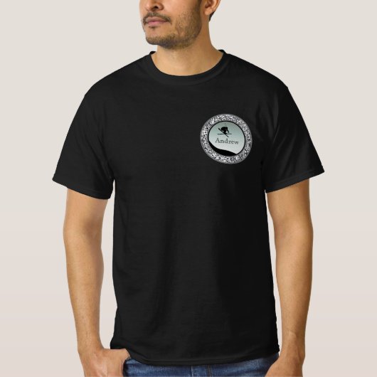 スノースキーペブル白黒ラウンドデザイン Tシャツ (正面)