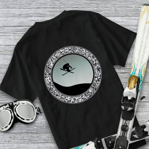 スノースキーペブル白黒ラウンドデザイン Tシャツ