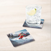 スノースキー誕生日ペーパコースター スクエアペーパーコースター (インサイチュ)