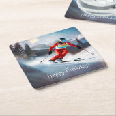 スノースキー誕生日ペーパコースター スクエアペーパーコースター (アングル)