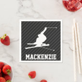 スノースキー、ブラック&ダークグレーストライプの スタンダードカクテルナプキン (インサイチュ)