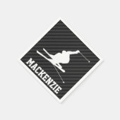 スノースキー、ブラック&ダークグレーストライプの スタンダードカクテルナプキン (角)