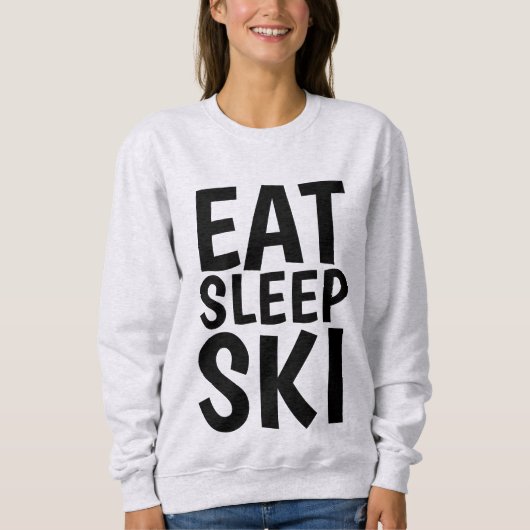 スノースキーTシャツ、食べ睡眠スキー スウェットシャツ (正面)