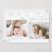 スノースクリプト | 2フォトハッピーニューイヤーホリデーカード シーズンカード (正面)