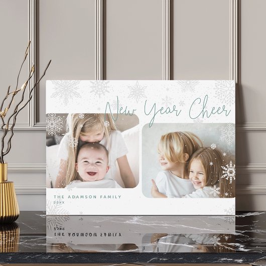 スノースクリプト | 2フォトハッピーニューイヤーホリデーカード シーズンカード