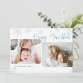 スノースクリプト | 2フォトハッピーハヌッカホリデーカード シーズンカード (スタンド正面)