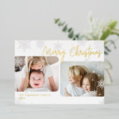 スノースクリプト | 2フォトメリークリスマス 箔シーズンカード (立ち正面)