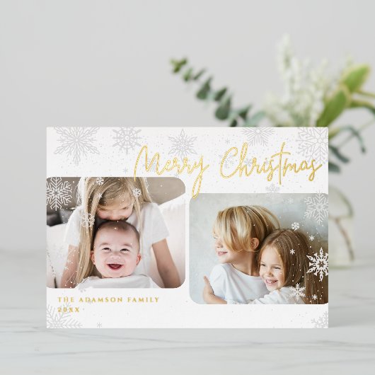 スノースクリプト | 2フォトメリークリスマス 箔シーズンカード (立ち正面)