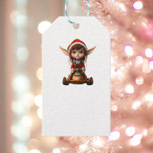 スノースクータークリスマス小妖精や小人ホワイトギフトラベル