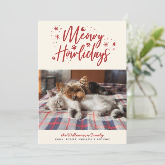 スノースターズメービーハウリデイズペットフォトクリスマス シーズンカード (スタンド正面)