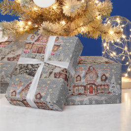 スノースチールクリスマスシーン グレー ラッピングペーパー