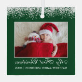 スノートップ私の初めてのクリスマスベビーフォトグリーン ガラスオーナメント (裏面)