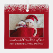 スノートップ私の初めてのクリスマスベビーフォトレッド ガラスオーナメント (裏面)