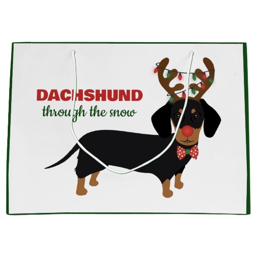 スノートナカイ犬を介したクリスマスダックスシュント ラージペーパーバッグ (正面)
