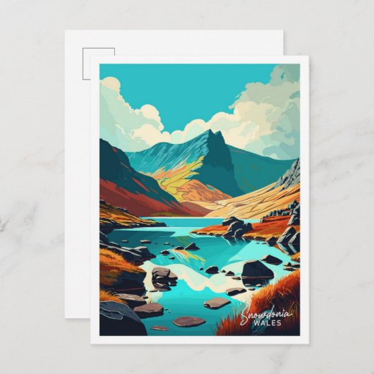 スノードニアウェールズアートトラベルヴィンテージイラストレーション ポストカード (正面/裏面)