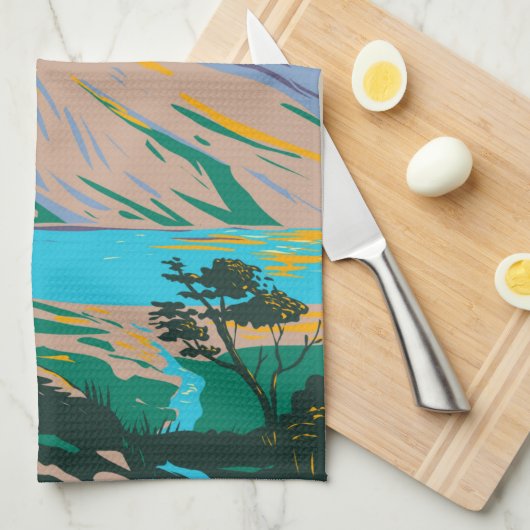 スノードニアナショナルパークウエールズレイクグラスリンヴィンテージ キッチンタオル (四つ折り)