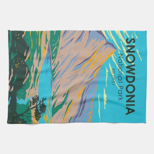 スノードニアナショナルパークウエールズレイクグラスリンヴィンテージ キッチンタオル (横)