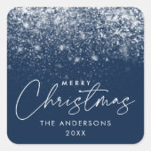 スノードリフトネイビーブルーメリークリスマス スクエアシール (正面)