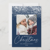 スノードリフトメリークリスマスネイビーブルー写真 シーズンカード (正面)
