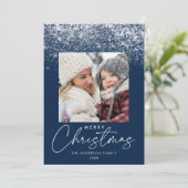 スノードリフトメリークリスマスネイビーブルー写真 シーズンカード (スタンド正面)