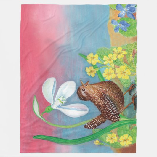 スノードロップとウォンバードは春を召喚 フリースブランケット (正面)