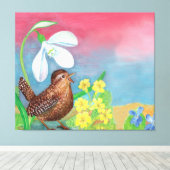 スノードロップとウレン鳥が春 キャンバスプリント (インサイチュ (ウッドフロア))