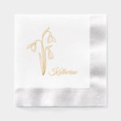 スノードロップの冬の花モチーフ 名前付き 箔ナプキン (正面)