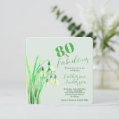スノードロップの水彩画、80歳のお誕生日おめでとう 招待状 (スタンド正面)