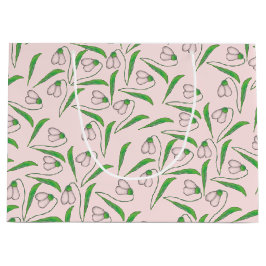 スノードロップパターン赤面ピンク ラージペーパーバッグ