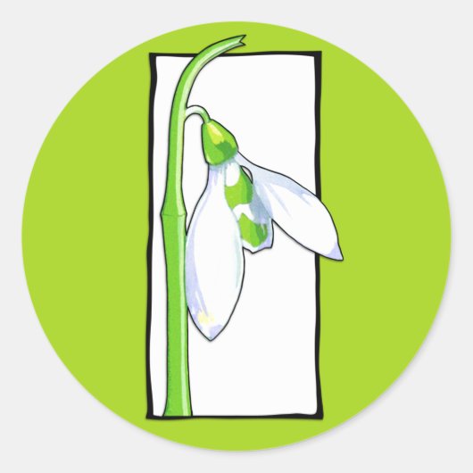 スノードロップホワイトグリーンステッカー ラウンドシール (正面)