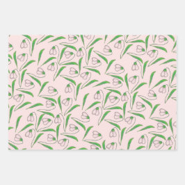 スノードロップ柄のブラッシュピンク ラッピングペーパーシート