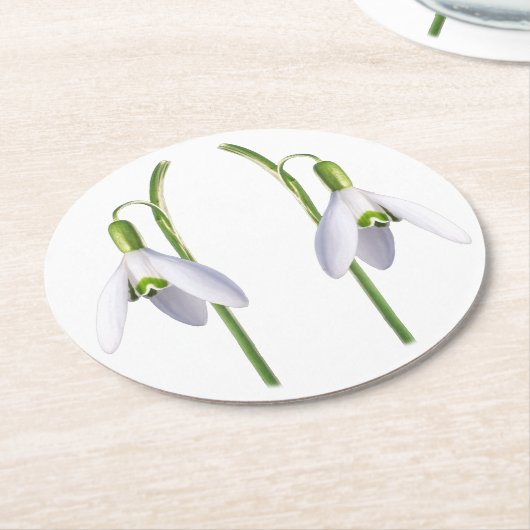 スノードロップ生地パターン。 ラウンドペーパーコースター (アングル)