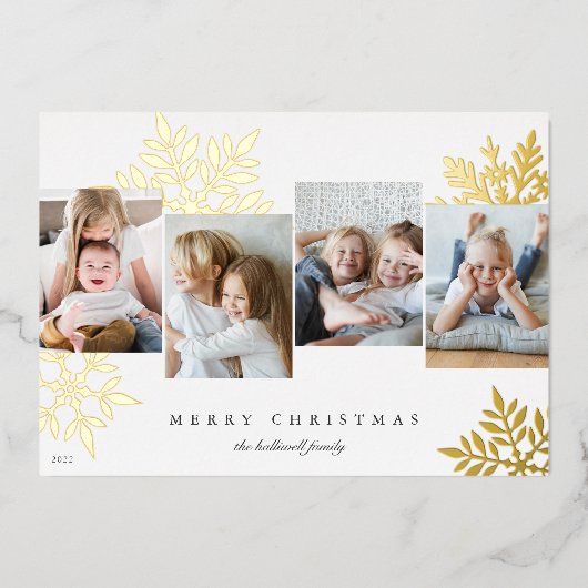 スノードロップ4フォトコラージメリークリスマス 箔シーズンカード (正面)
