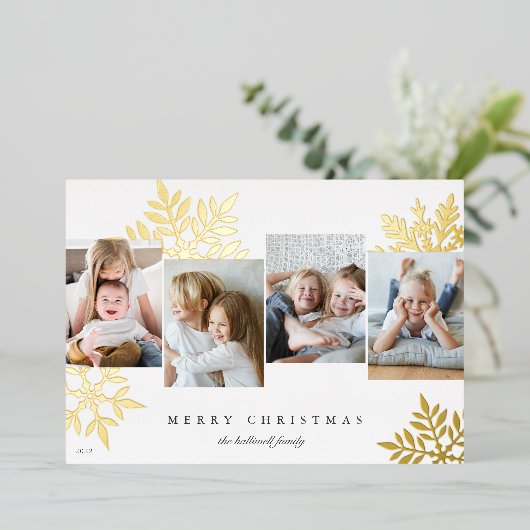 スノードロップ4フォトコラージメリークリスマス 箔シーズンカード (立ち正面)