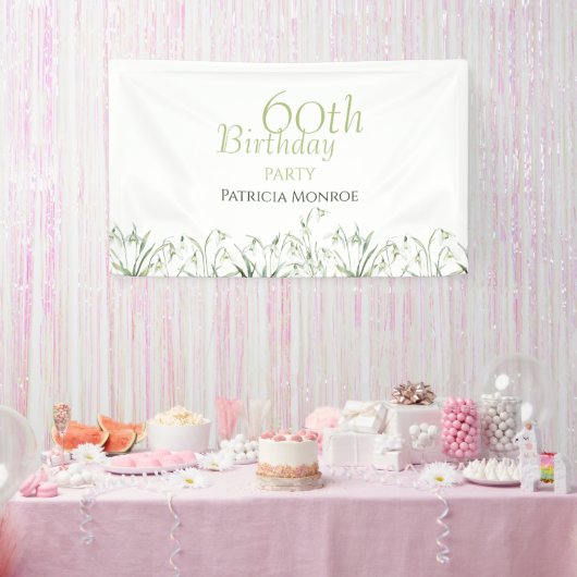 スノードロップ 60歳の誕生日 水彩植物画  横断幕 (パーティー)