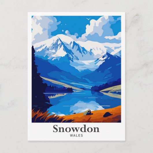スノードンウエールズアートヴィンテージトラベルイラストレーション ポストカード (正面)