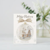 スノードームのクリスマス 水彩ハウス ポストカード (スタンド正面)
