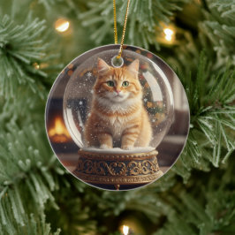 スノードームの猫のクリスマスオーナメント セラミックオーナメント