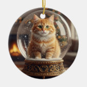スノードームの猫のクリスマスオーナメント セラミックオーナメント (正面)