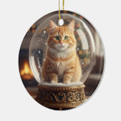 スノードームの猫のクリスマスオーナメント セラミックオーナメント (左)
