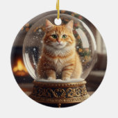 スノードームの猫のクリスマスオーナメント セラミックオーナメント (裏面)