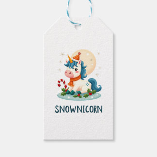 スノーニコーン かわいい ユニコーン 雪だるま クリスマス ガールTシャツ ギフトタグ